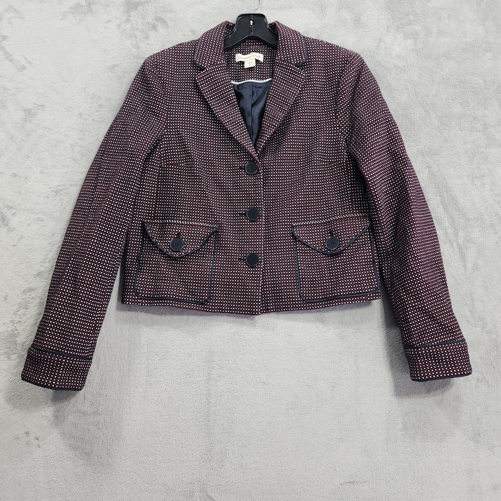Coldwater Creek Blazer Jacket Womens 8 Red White Blue Tweed Lined Pockets Office